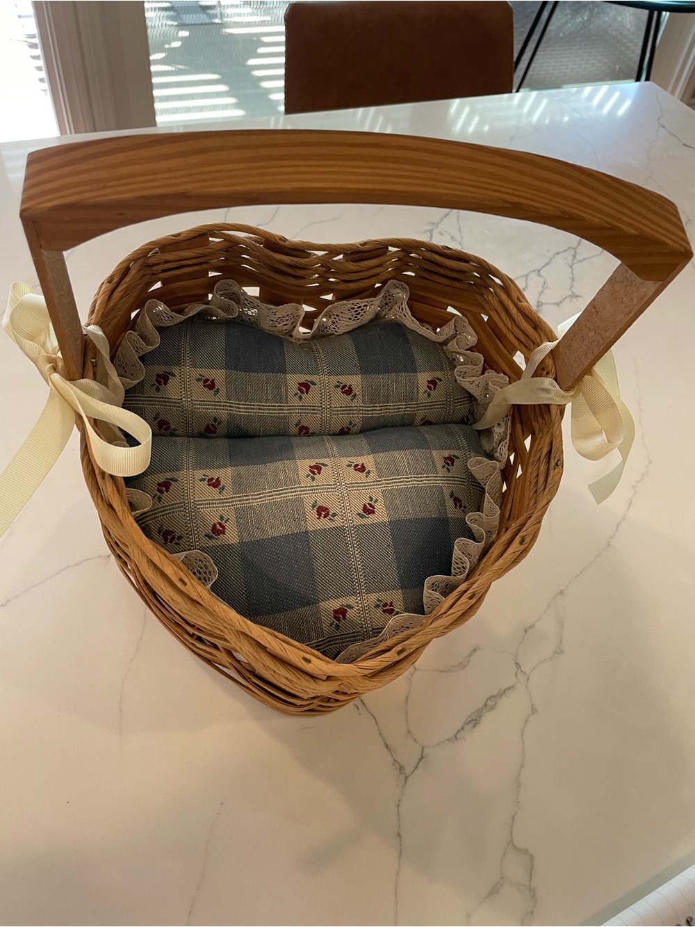 Red River Sampler Handcrafted Wood Heart Shaped Sewing Basket, Clarksville, TN